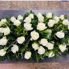 All White Rose Coffin Spray